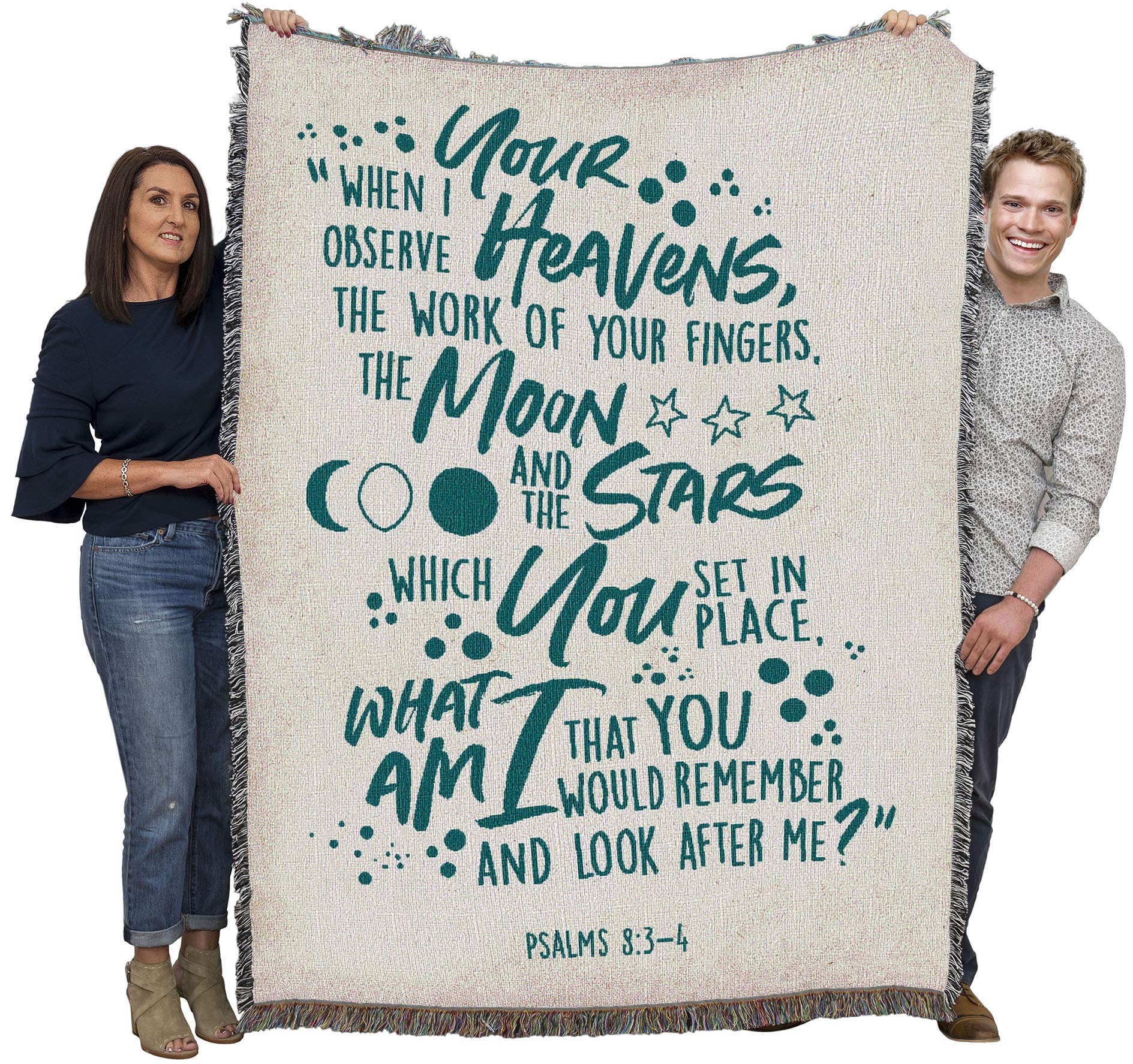 Pure Country Weavers Moon And The Stars Blanket -Scriptures - Psalm 8:3-4 - Religious Gift Tapestry Throw Woven From Cotton - Ma