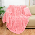 Bnuitland Light Pink Flannel Throw With Storage Pouch,300Gsm Super Soft Fleece Stripe Pattern Sofa Blanket For Adults And Kids,