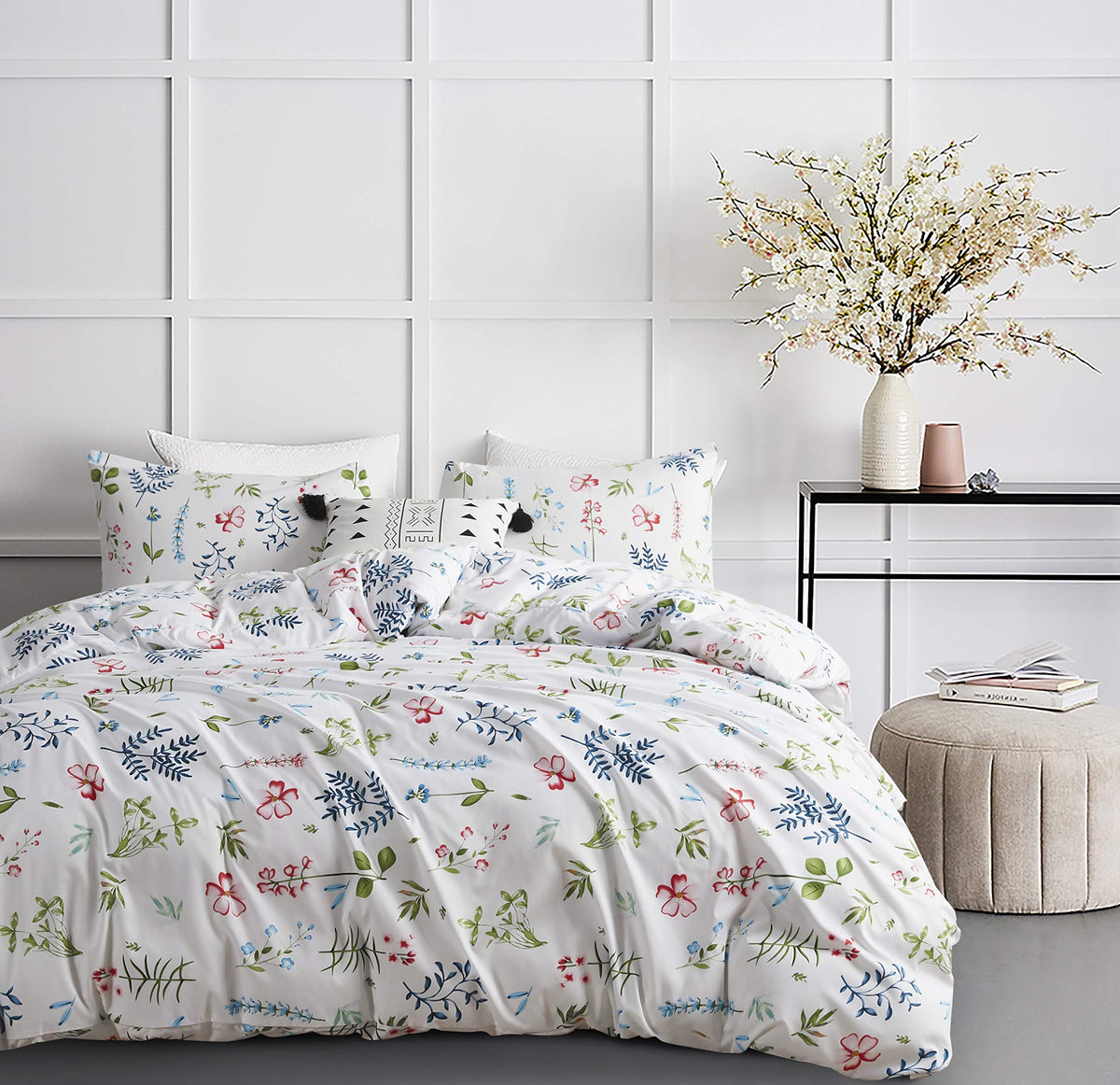 Getiann White Floral Duvet Cover Set Queen Comforter Cover Set Full 90'X90' 3 Pieces (1 Duvet Cover And 2 Pillow Shams) Soft L