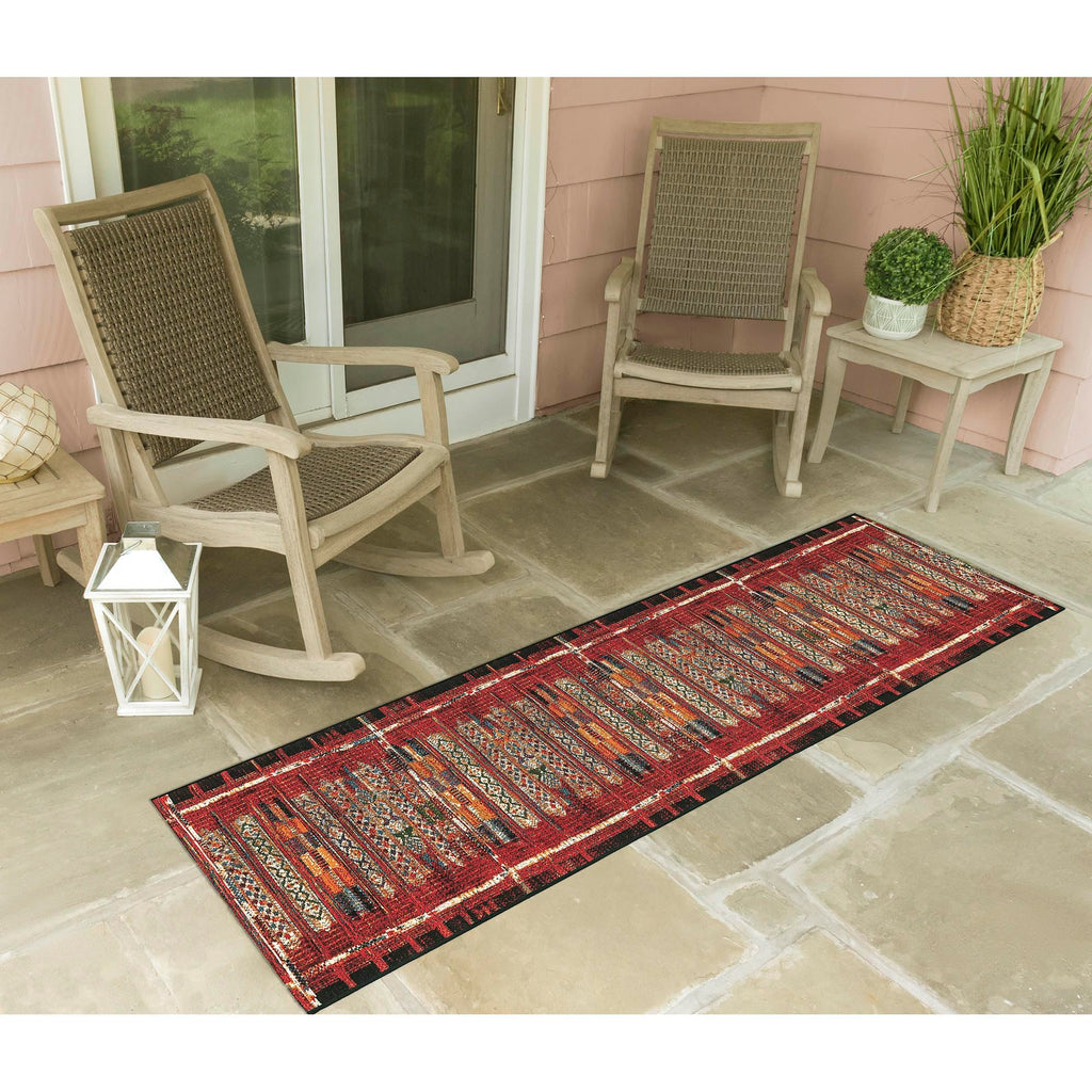 Liora Manne Marina Low Profile Durable Indoor/Outdoor Woven Rug- Tribal Stripe Red 1'11' X 7'6'