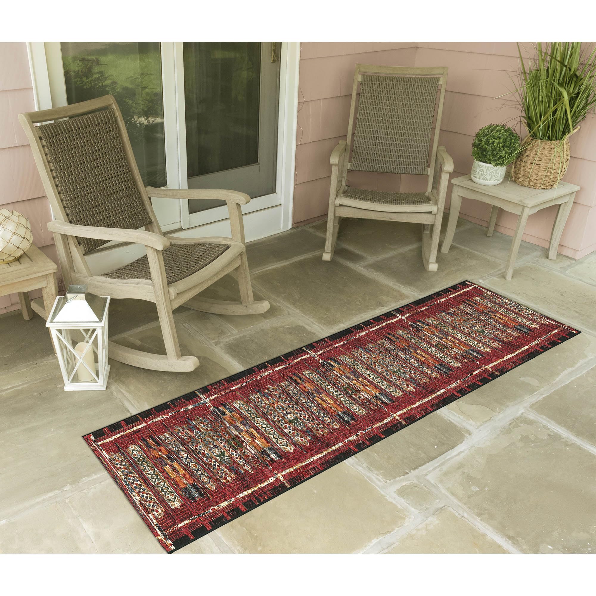 Liora Manne Marina Low Profile Durable Indoor/Outdoor Woven Rug- Tribal Stripe Red 1'11' X 7'6'