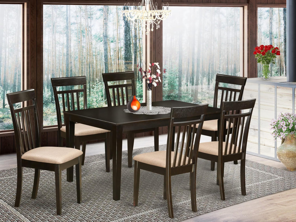 East West Furniture CAP7S-CAP-C 7 Piece Dining Set Consist of a Rectangle Dinner Table and 6 Linen Fabric Kitchen Dining Chairs, 36x60 Inch, Cappuccino