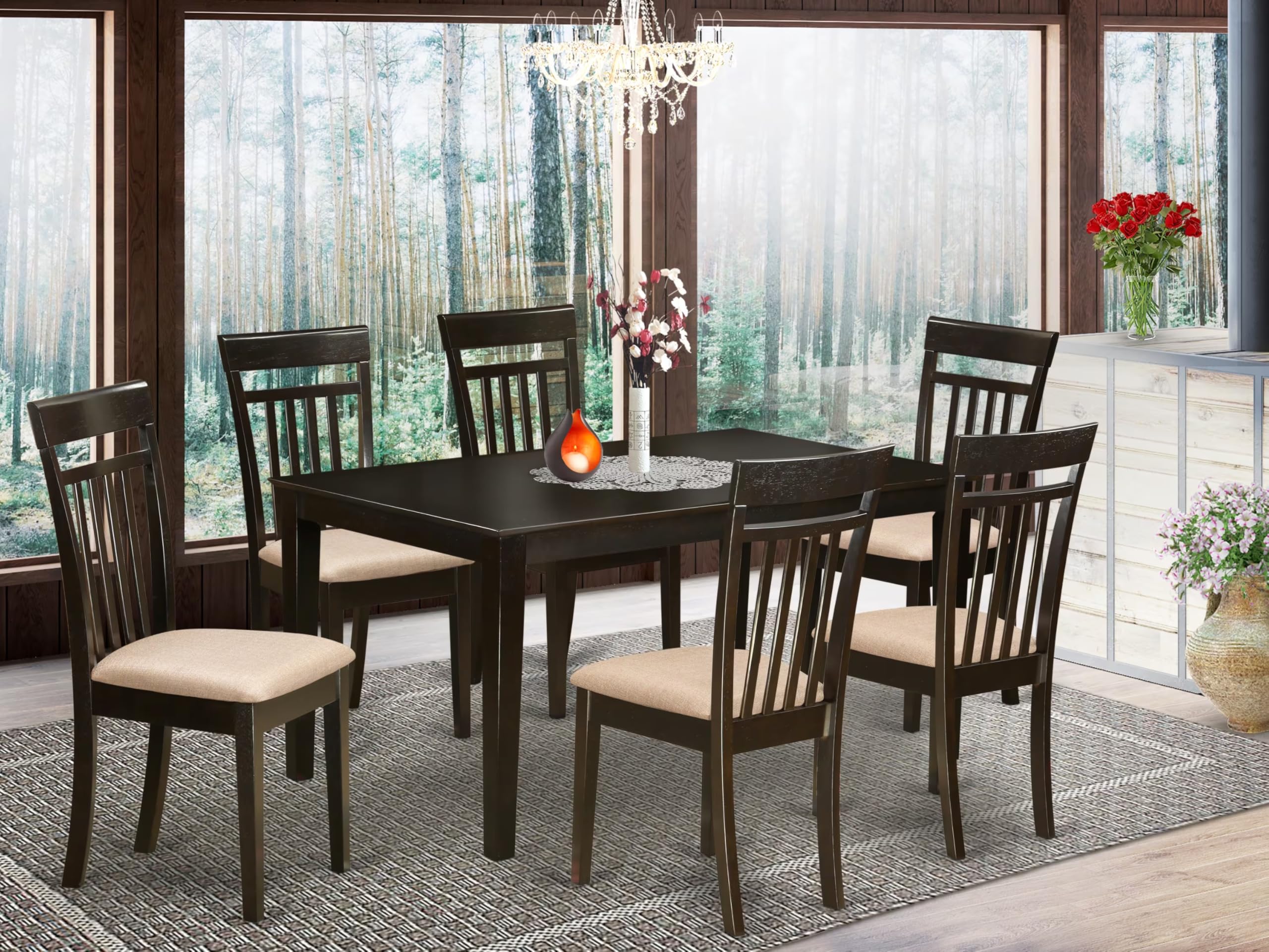 East West Furniture CAP7S-CAP-C 7 Piece Dining Set Consist of a Rectangle Dinner Table and 6 Linen Fabric Kitchen Dining Chairs, 36x60 Inch, Cappuccino