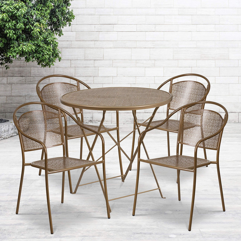Flash Furniture Commercial Grade 30" Round Sky Blue Indoor-Outdoor Steel Folding Patio Table Set with 4 Round Back Chairs