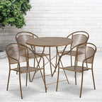 Flash Furniture Commercial Grade 30" Round Sky Blue Indoor-Outdoor Steel Folding Patio Table Set with 4 Round Back Chairs