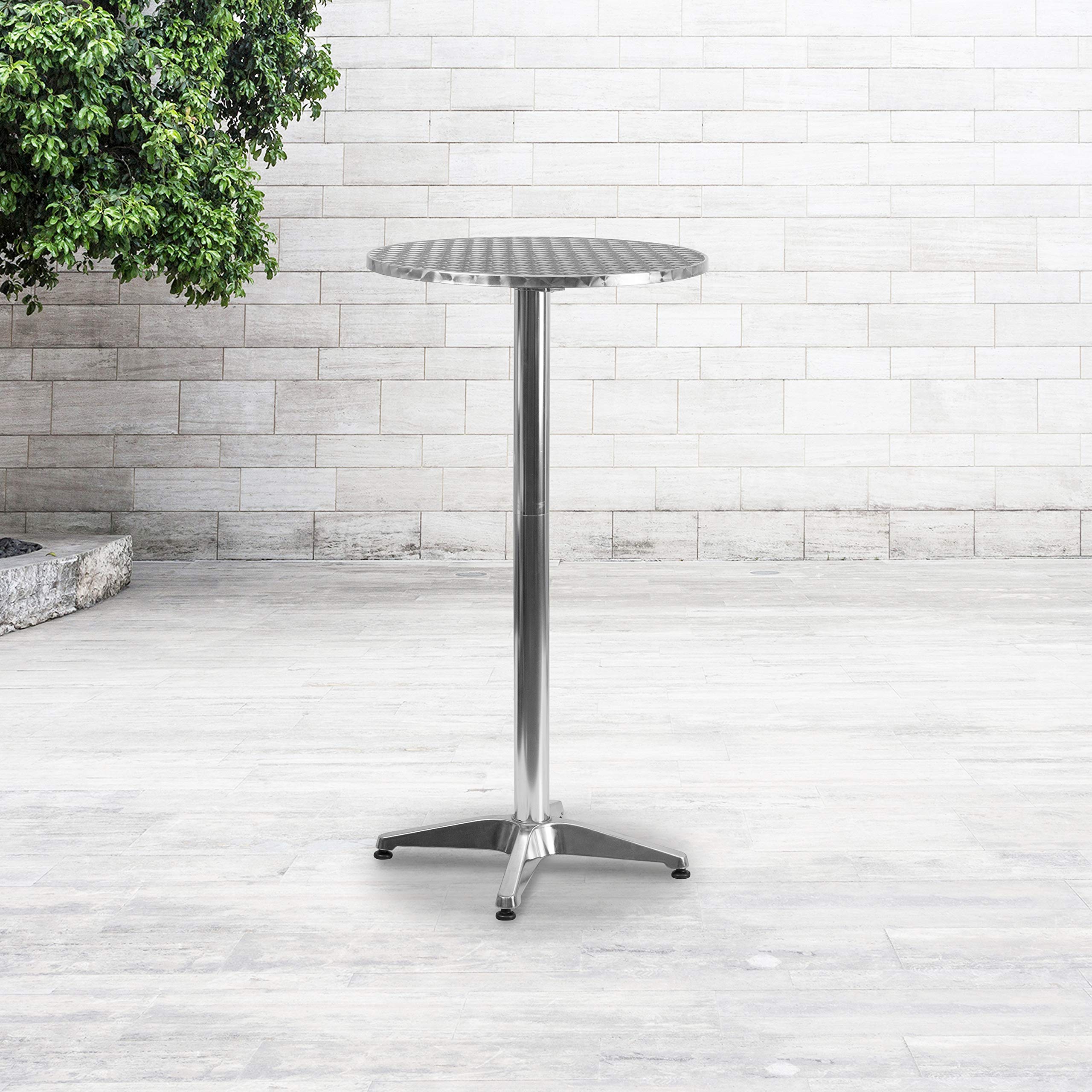 Flash Furniture 23.25&quot; Round Aluminum Indoor/Outdoor Bar Height Table With Flip-Up Top, Heavy-Duty Aluminum Flip-Up Top Cocktail Table, Silver
