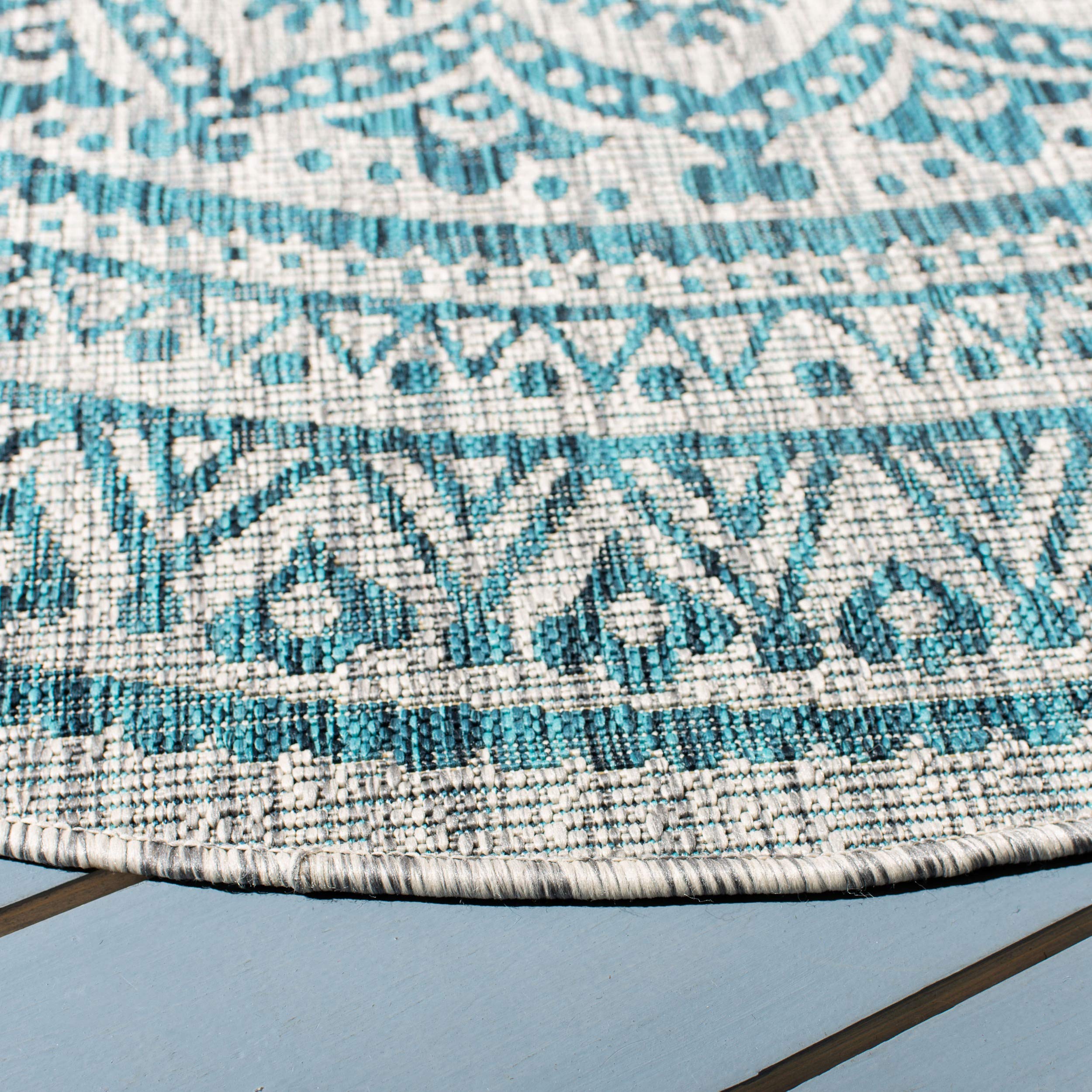 Safavieh Courtyard Collection 80.4' X 80.4' Grey / Teal Cy8734 Indoor-Outdoor Waterproof Easy-Cleaning Patio Backyard Mudroom Area-Rug