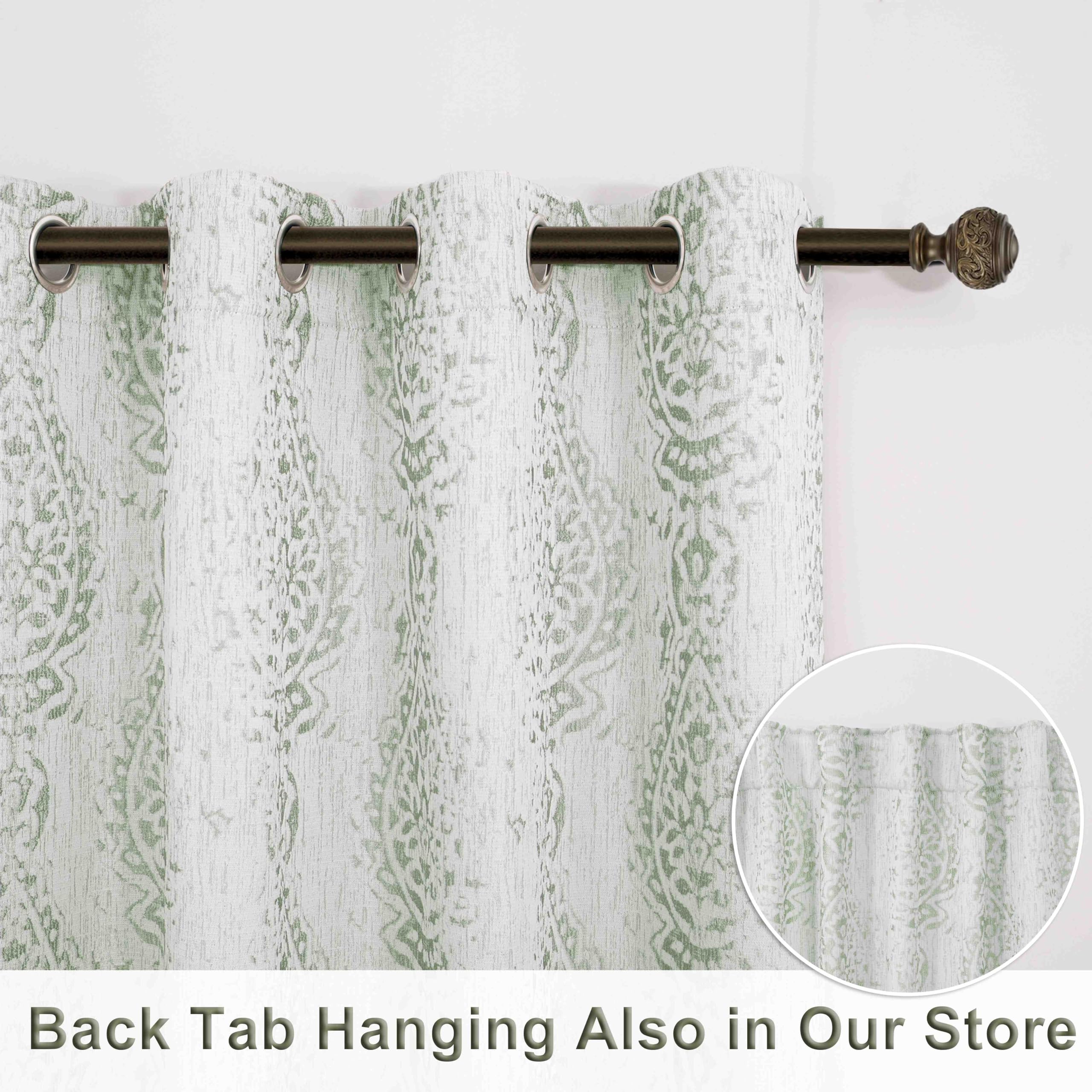 Sage Green Curtains 84 Inches Long For Living Room Light Filtering Distressed Damask Pattern Room Darkening Window Curtain Drapes For Bedroom,Set Of 2 Panels,Light Green And Greyish Cream 84 In Length