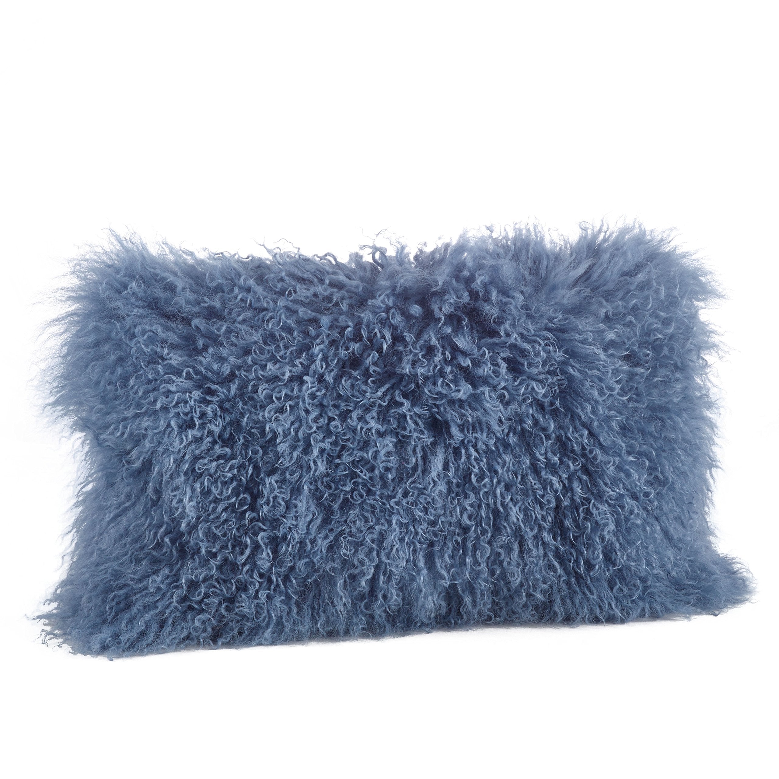Saro Lifestyle 100% Wool Mongolian Lamb Fur Throw Pillow With Poly Filling, 12' X 20', Blue-Grey