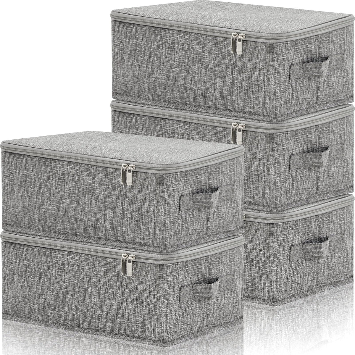 Soaoo 5 Pcs 15 x 10 x 6 Fabric Storage Bins with Zipper Lids, Gray