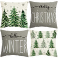 Thaway Christmas Pillow Covers 18X18 Inch Set Of 4 Christmas Trees Hello Winter Merry Christmas Decorative Cushion Covers Xmas D
