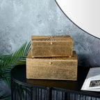 Cosmoliving By Cosmopolitan Wood Geometric Decorative Box Decorative Keepsake Boxes With Hinged Lid, Set Of 2 Storage Boxes 10''