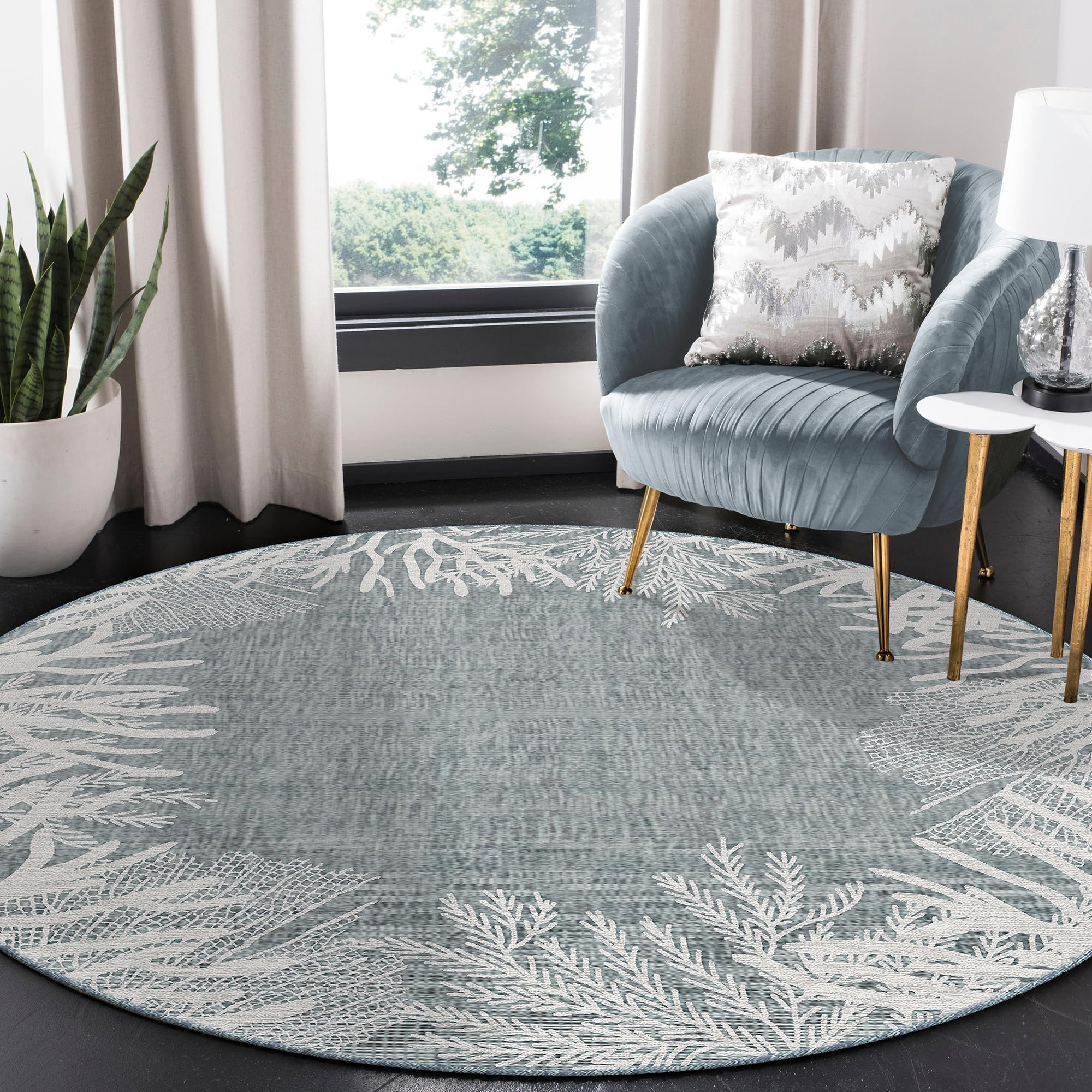 Liora Manne CARMEL Indoor/Outdoor Power Loomed Synthetic Blend Low Profile Area Rug - Transitional Coastal Ocean Decorative (Ree