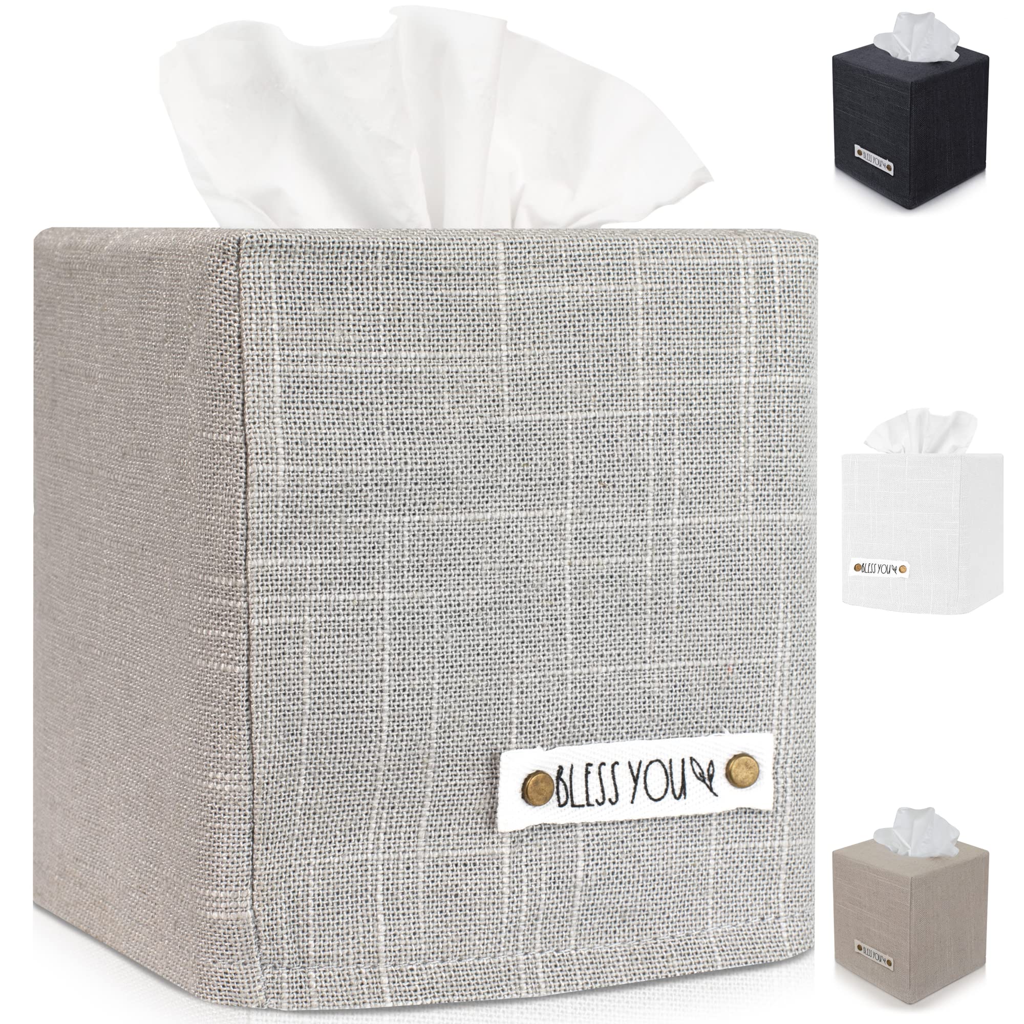 Stylish Tissue Box Cover - This Gray Linen Holder Instantly Covers Your Square Tissue Boxes - The Perfect Cube Cover for Your Ba