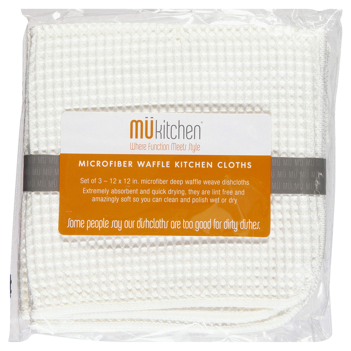 Mkitchen Waffle Microfiber Dish Cloth | Durable & Super Absorbent for Cleaning & Drying | Set of 3 | White
