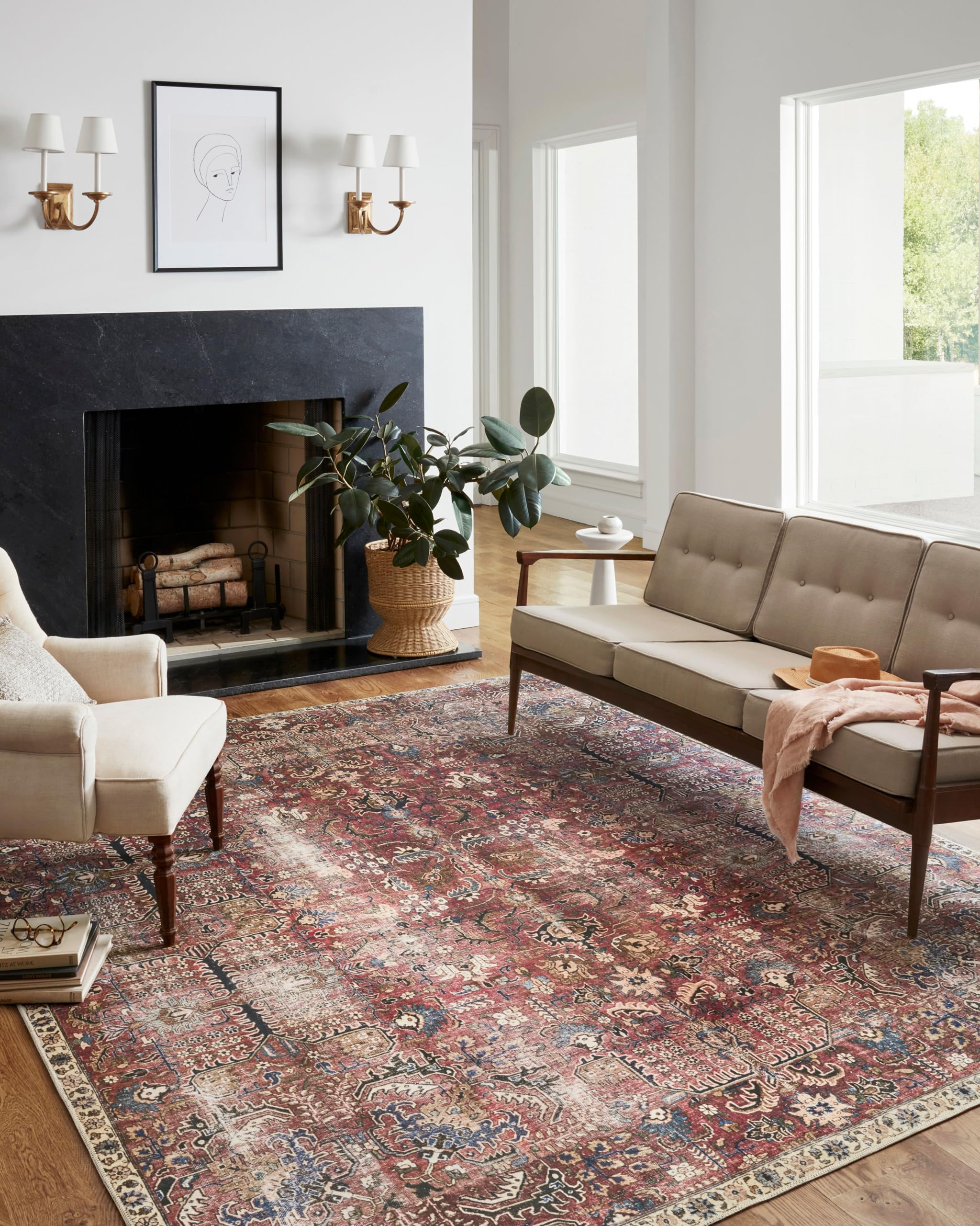Loloi Chris Loves Julia x Jules Collection, Merlot & Multi 8-6 x 11-6 Area Rug - Vintage Accent Rugs for Living Room, Bedroom,