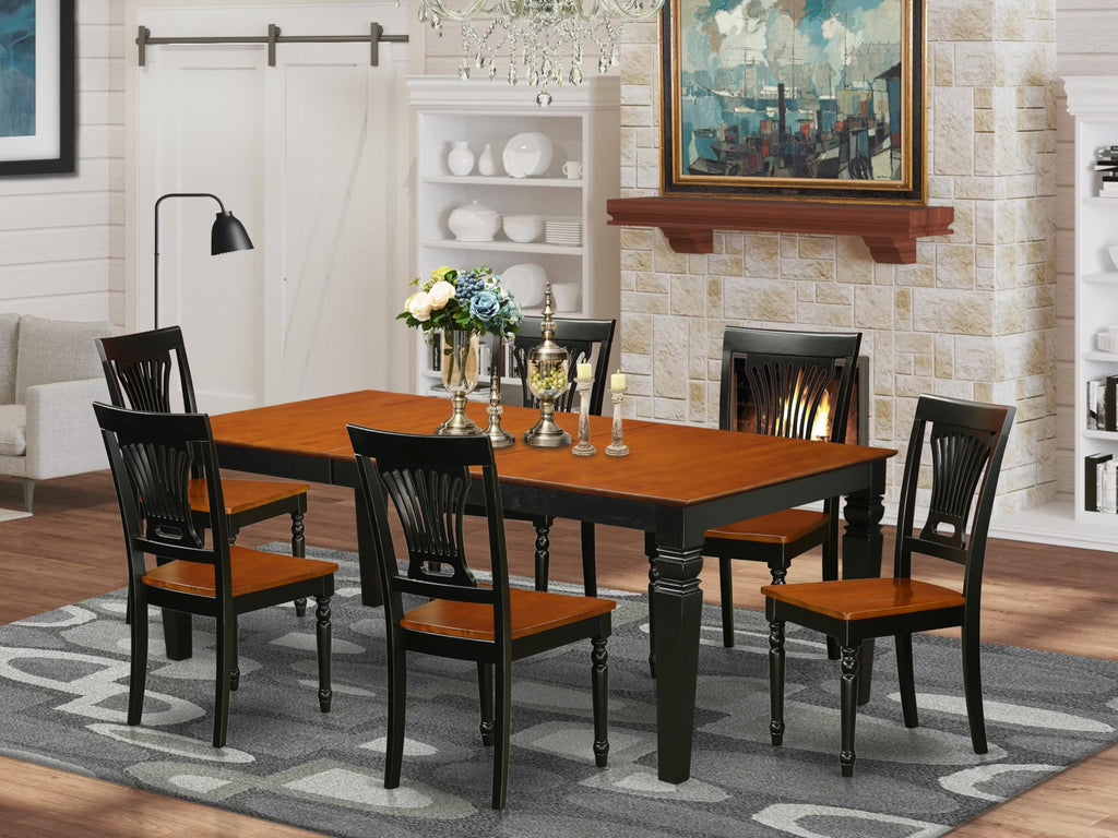 East West Furniture LGPL7-BCH-W 7 Piece Dining Room Furniture Set Consist of a Rectangle Wooden Table with Butterfly Leaf and 6 Kitchen Dining Chairs, 42x84 Inch, Black & Cherry
