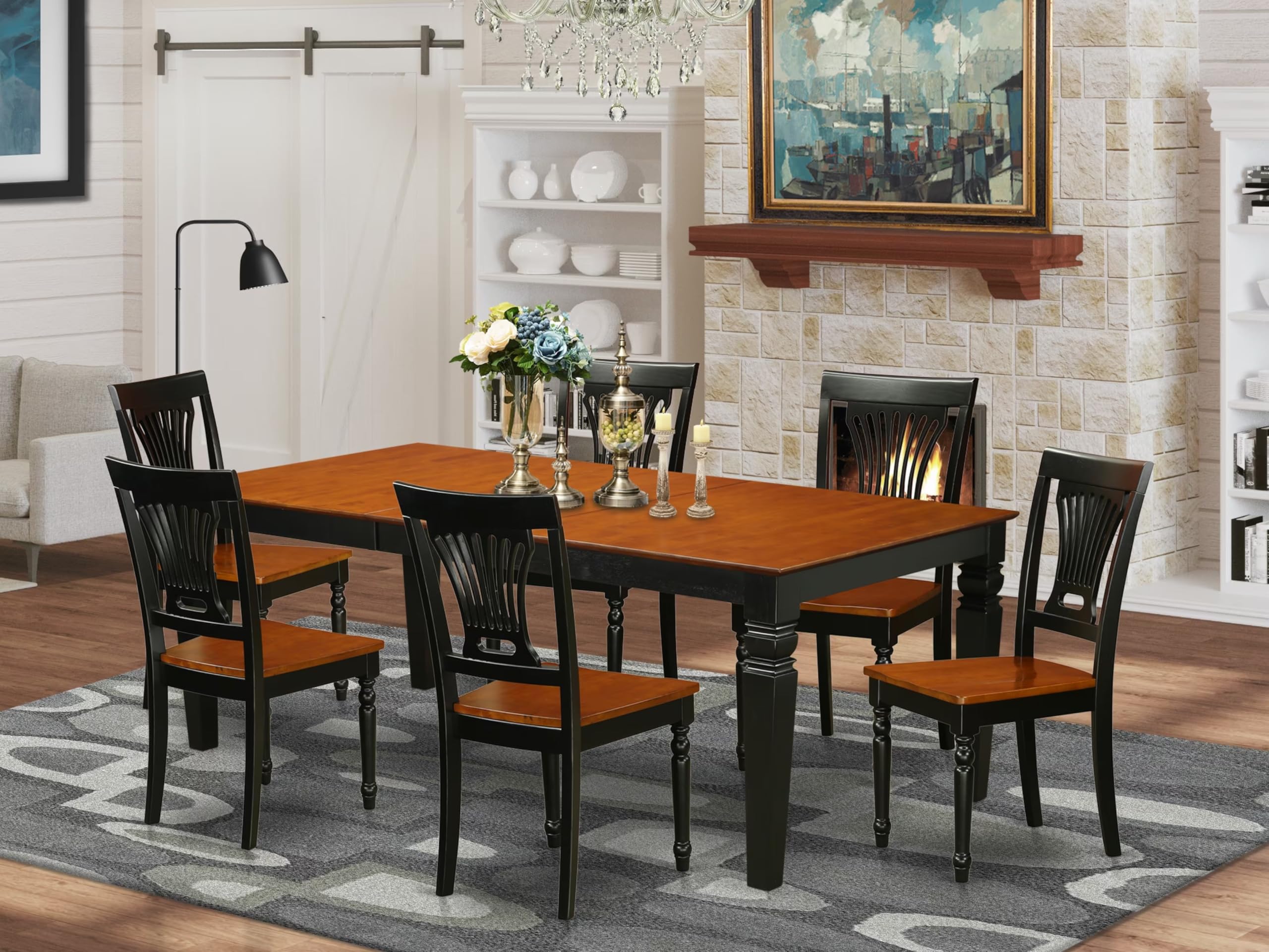 East West Furniture LGPL7-BCH-W 7 Piece Dining Room Furniture Set Consist of a Rectangle Wooden Table with Butterfly Leaf and 6 Kitchen Dining Chairs, 42x84 Inch, Black & Cherry