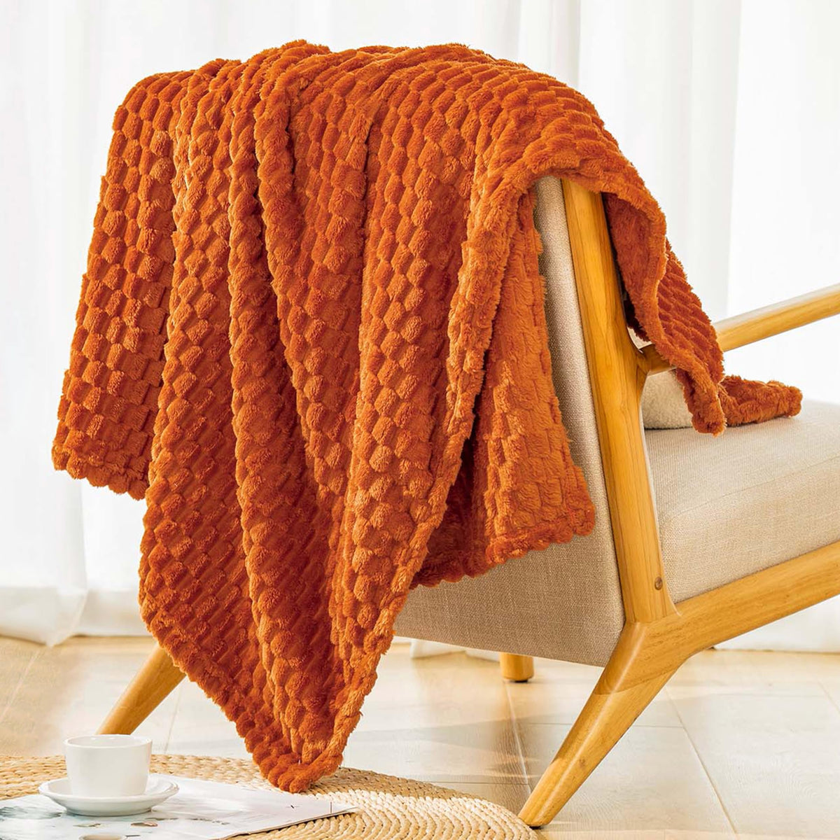Bnuitland Orange Flannel Throw Blanket (50X40 Inches), 300 Gsm Fleece Cozy Warm Soft Lightweight Bed Sofa Blanket For Babys And