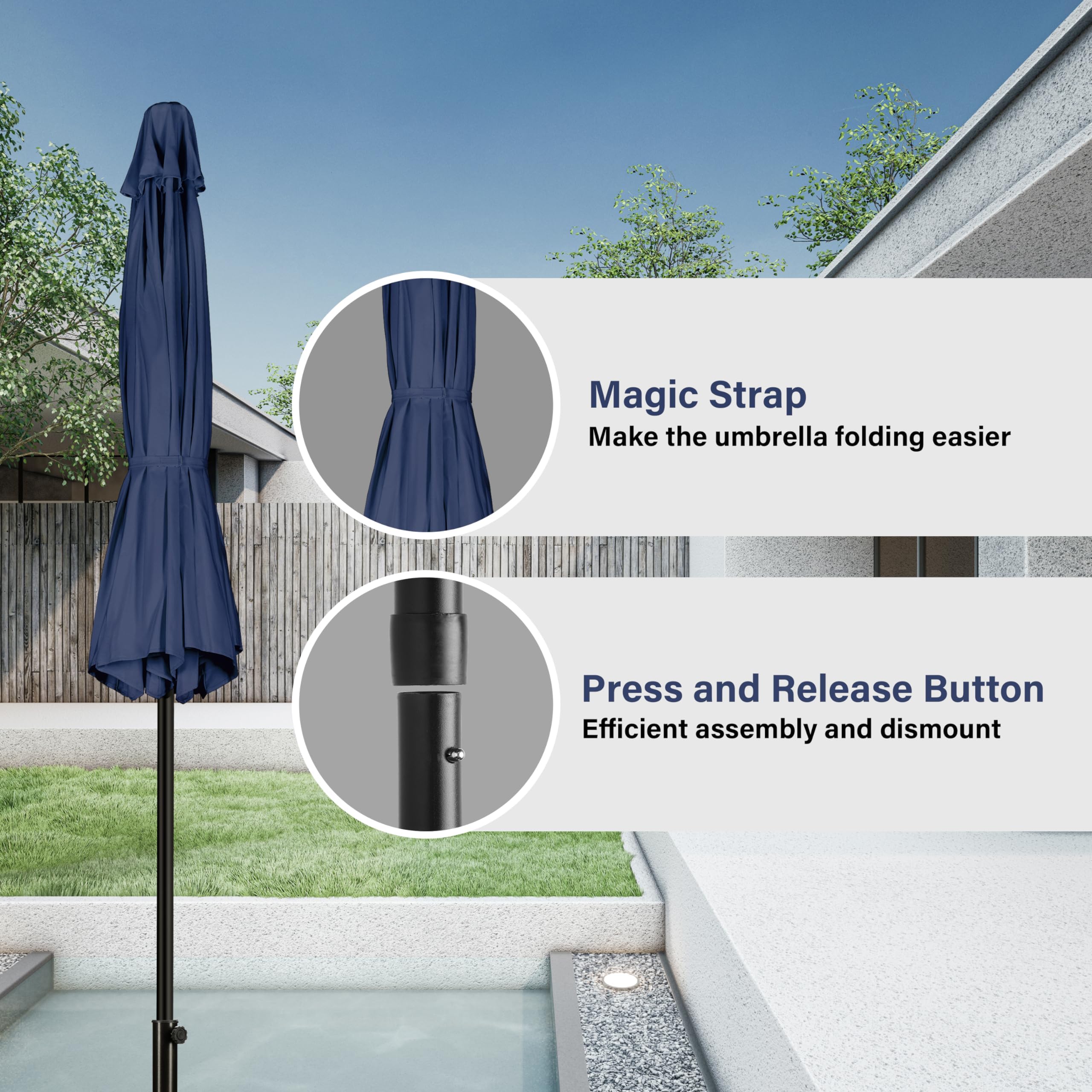 Simple Deluxe 2 Pack 9Ft Outdoor Patio Umbrella Table Market Umbrella With Push Button Tilt And Crank, 8 Sturdy Ribs, Uv Protection Waterproof For Garden, Lawn, Deck, Backyard, Pool, Dark Blue