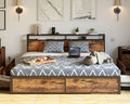 LIKIMIO King Bed Frame with Storage Drawer, 2-Tier Storage Headboard with Charging Station, No Box Spring Needed, Easy Assembly,