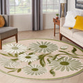 Nourison Aloha Indoor-Outdoor Ivory Green 710 x Round Area Rug, Easy-Cleaning, Non Shedding, Bed Room, Living Room, Dining Room