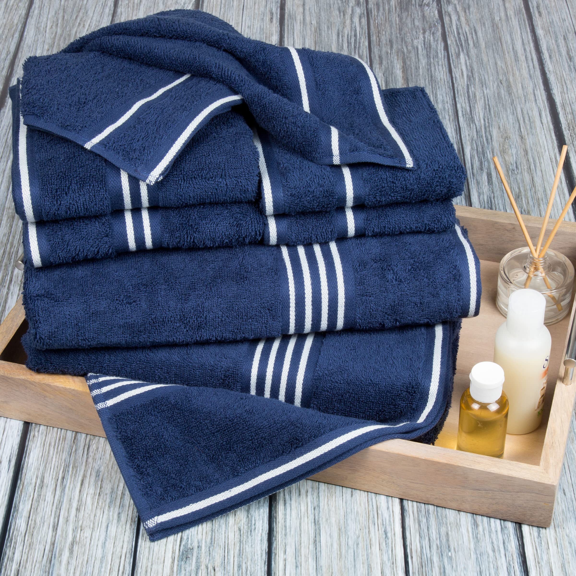 Lavish Home Rio 8 Piece 100% Cotton Towel Set - Navy
