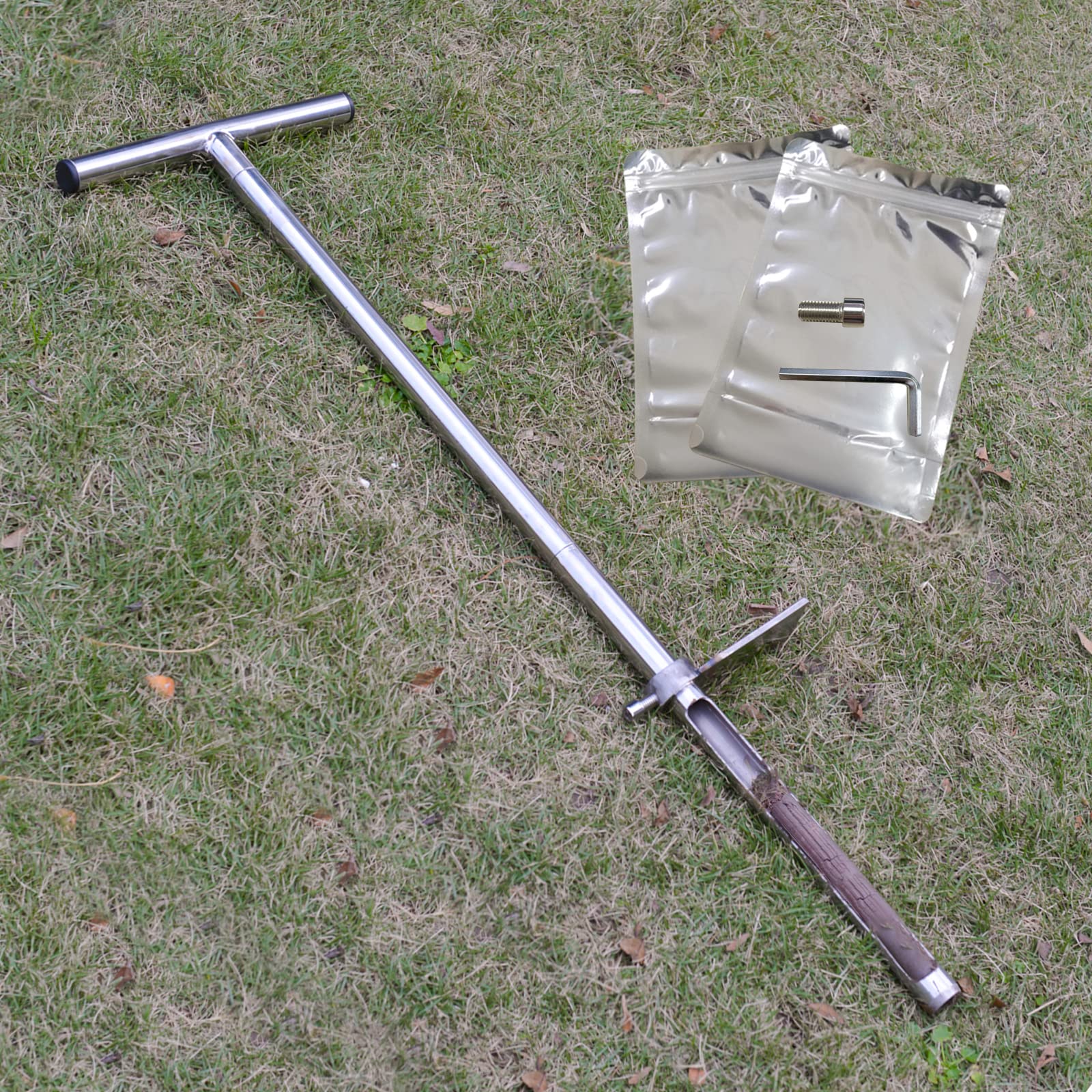 36' Soil Probe, Stainless Steel Soil Sampler Probe With Foot Pedal And Reusable Sample Bags, Soil Test Kits For Lawn Plant Gard