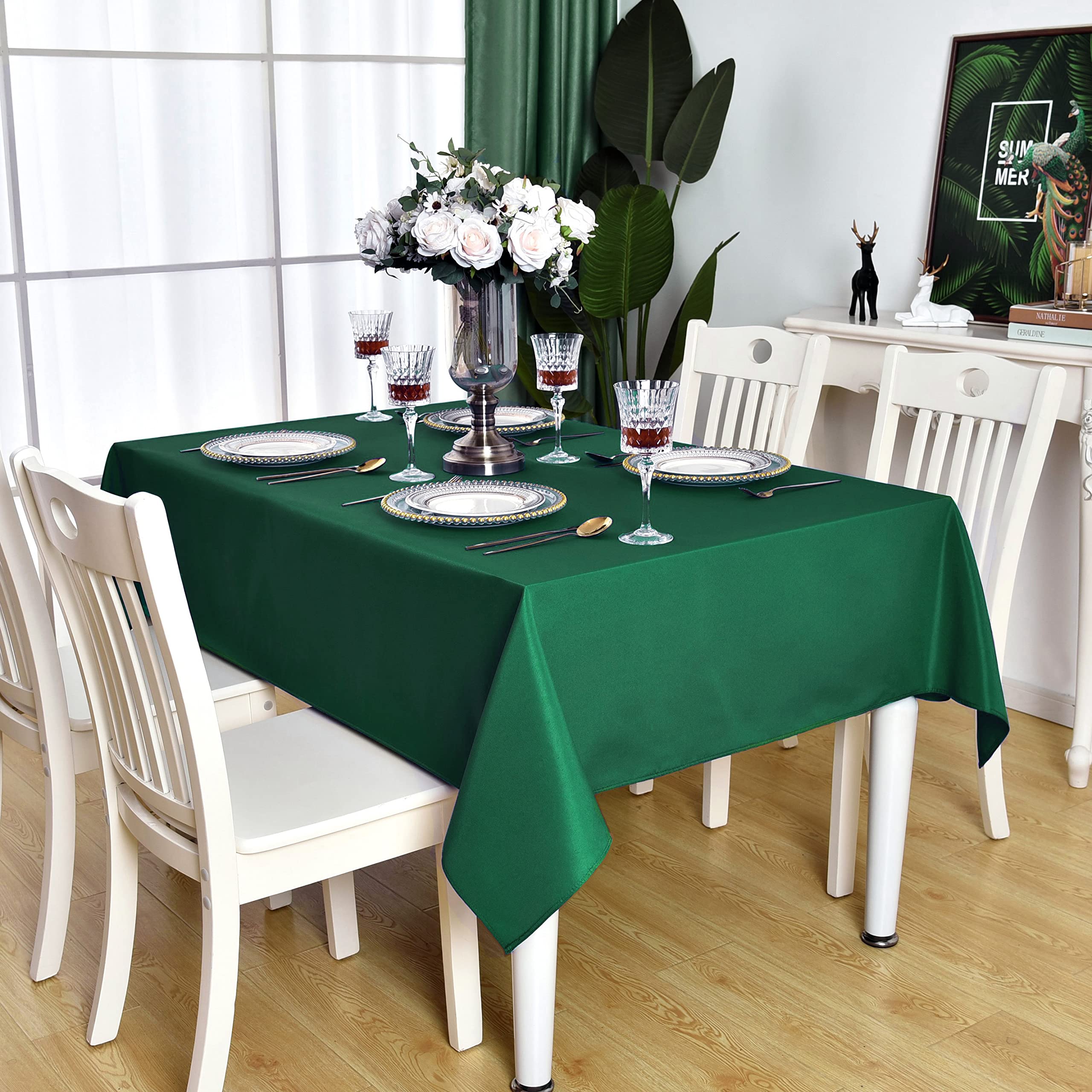 Kaipho Green Rectangle Tablecloth Waterproof Stain Resistant Wrinkle Free Table Cloth 210Gsm Polyester Wipeable Table Cover For