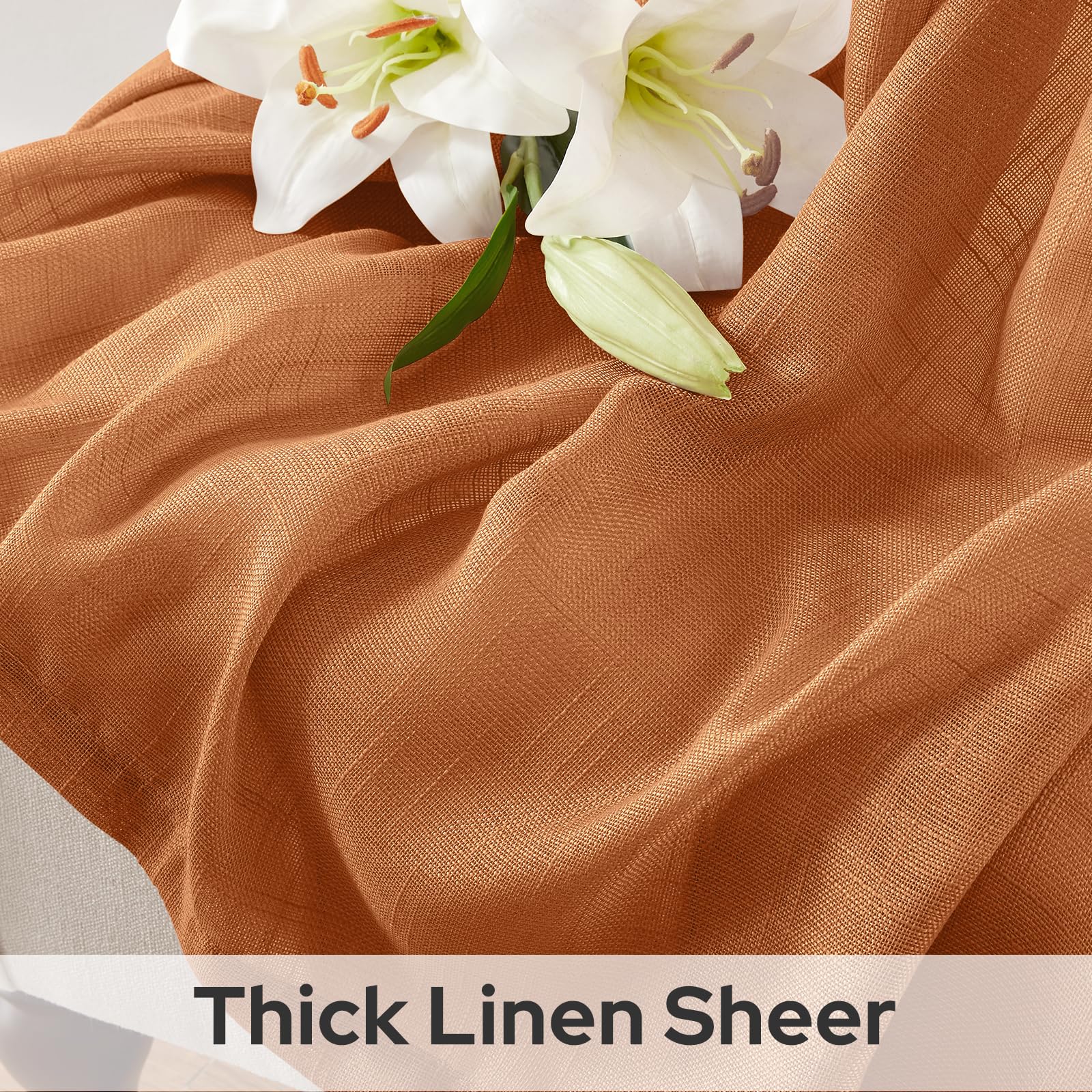 Homeideas Orange Linen Sheer Curtains 96 Inches Long 2 Panels Textured Semi Sheer Curtains Farmhouse Curtains Sheer Privacy Wind