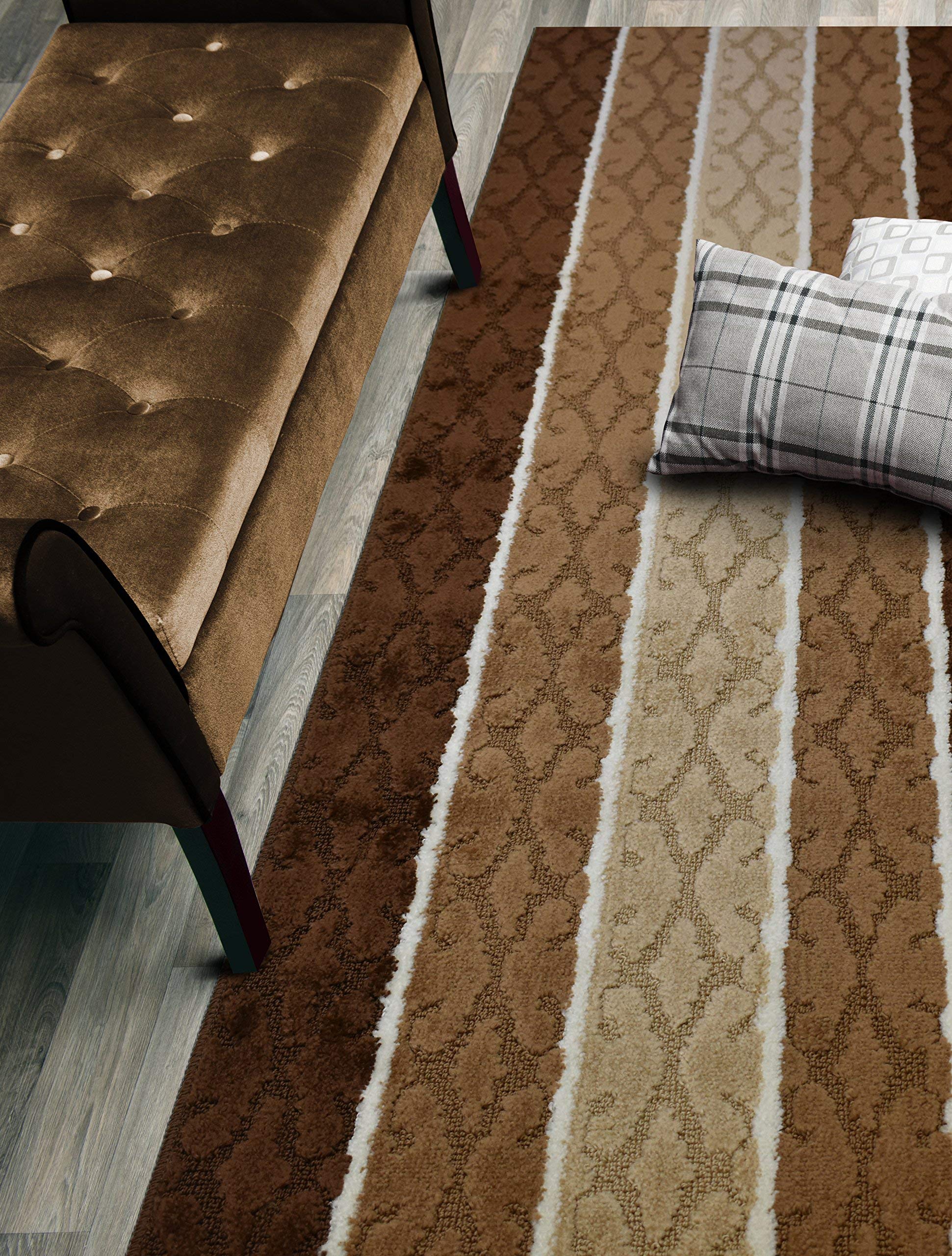 ORFA HOME Custom Size Damask Hallway Runner Rug Slip Resistant, 26 Inch Wide x Your Choice of Length Size, Brown, 26 Inch X 10 F