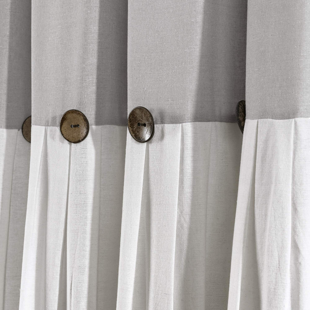 Lush Decor Linen Button Shower Curtain, 72'' W X 84'' L, Gray & Off White - Rustic Extra Long Shower Curtain - Color Block Bath