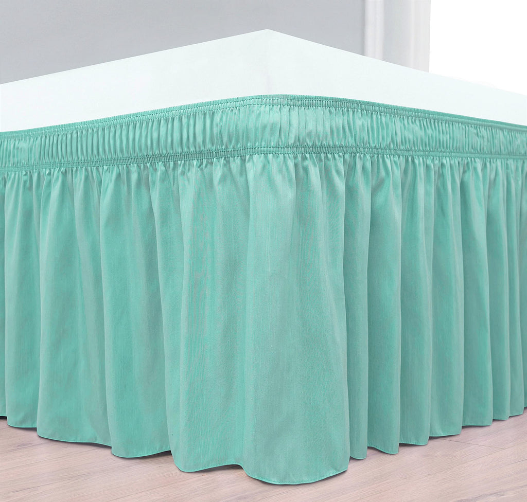 Biscaynebay Wrap Around Bed Skirts For Full & Full Xl Beds With 15' Drop, Aqua Adjustable Elastic Dust Ruffles Easy Fit Wrinkle