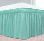 Biscaynebay Wrap Around Bed Skirts For Full & Full Xl Beds With 15' Drop, Aqua Adjustable Elastic Dust Ruffles Easy Fit Wrinkle