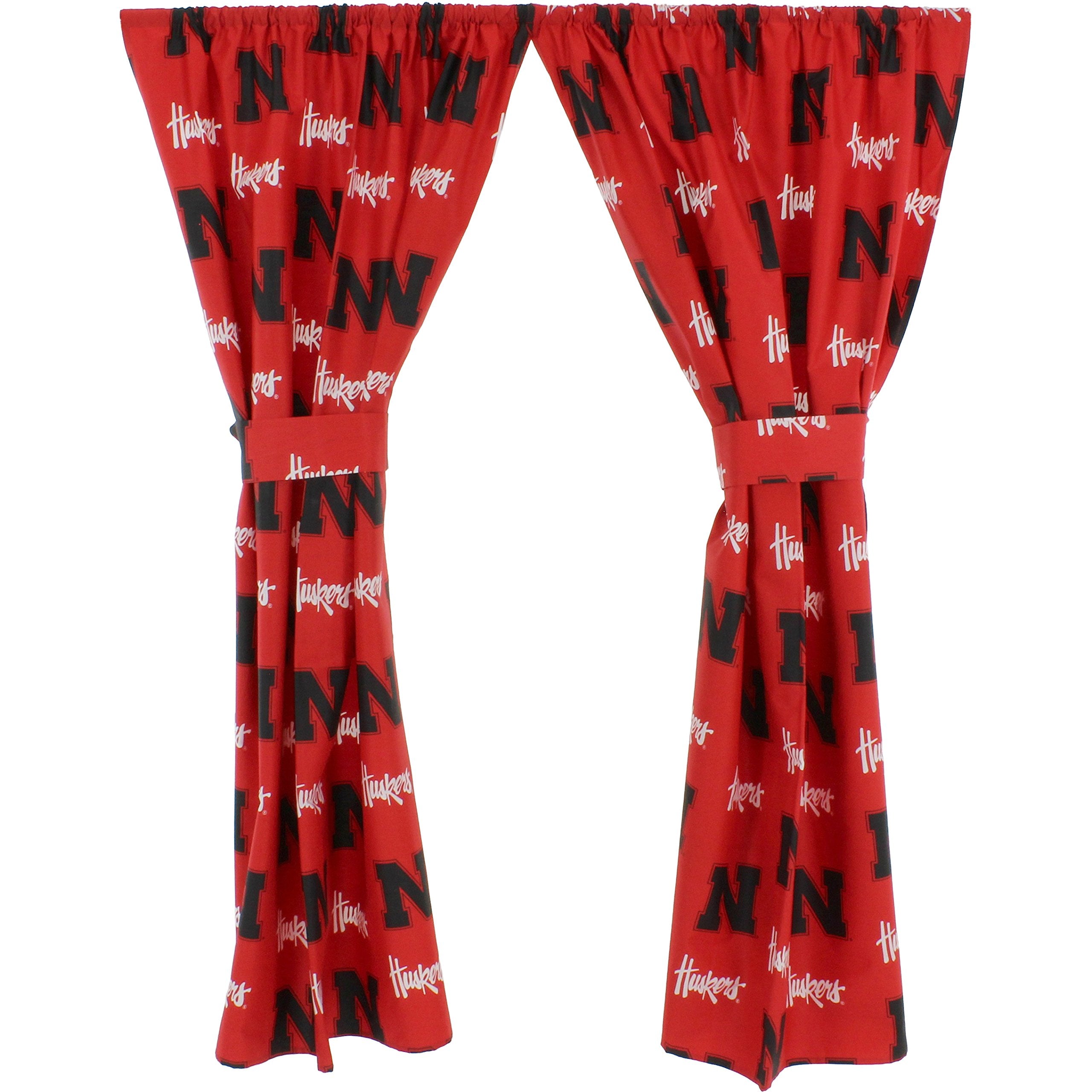 College Covers Everything Comfy Nebraska Cornhuskers Curtain Panel Set, 2 Panels, 2 Matching Tie Backs, 42 inches Wide by 63 inc