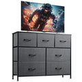 WLIVE 7 Drawer Dresser TV Stand, Entertainment Center, Media Console Table with Metal Frame and Wood Top for TV up to 45 inch, C