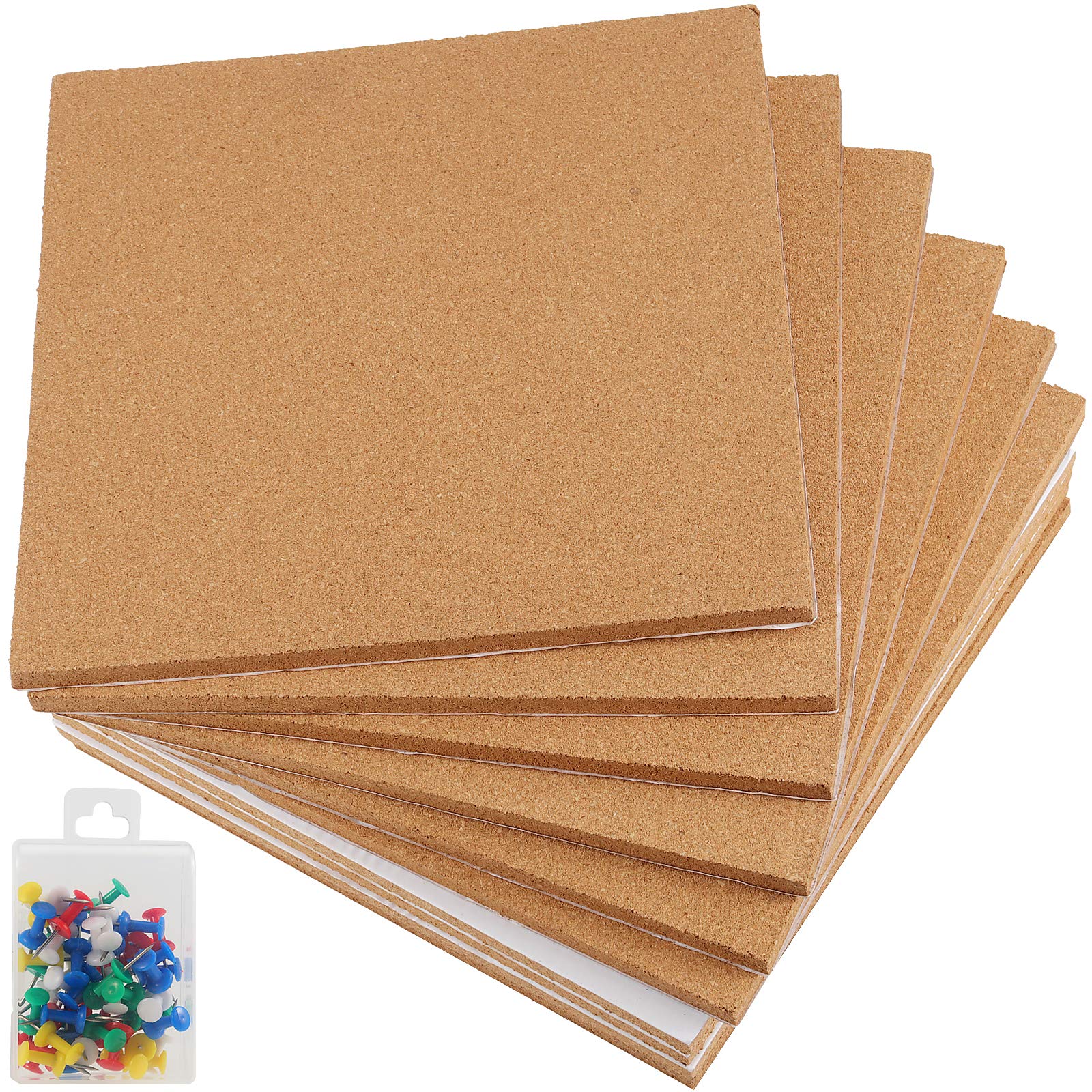 Zeonhak 10 Pack 12 X 12 X 1/2 Inches Cork Board Tiles, Ultra Strong Self Cork Tiles For Walls With 50 Push Pins, Thickened Cork