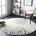 SAFAVIEH Adirondack Collection Area Rug - 4 Round, Ivory & Green, Floral Glam Damask Distressed Design, Ideal for High Traffic 