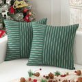 Kevin Textile Dark Green And Beige Patchwork Farmhouse Throw Pillow Covers 16 X 16 Inch, Christmas Pack Of 2 Striped Linen Decorative Pillow Case For Sofa Couch Chair Bedroom Modern Decor