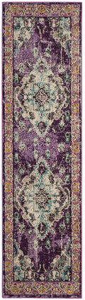 SAFAVIEH Monaco Collection Runner Rug - 22 x 14, Violet & Light Blue, Boho Chic Medallion Distressed Design, Non-Shedding & Ea