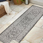 Jonathan Y Smb101D-28 Sinjuri Medallion Textured Weave Indoor/Outdoor Gray/Black 2 Ft. X 8 Ft. Runner-Rug, Coastal,Easy-Cleaning,Hightraffic,Livingroom,Backyard, Non Shedding