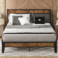 LIKIMIO Queen Bed Frame, Storage Headboard with Charging Station, Solid and Stable, Noise Free, No Box Spring Needed, Easy Assem