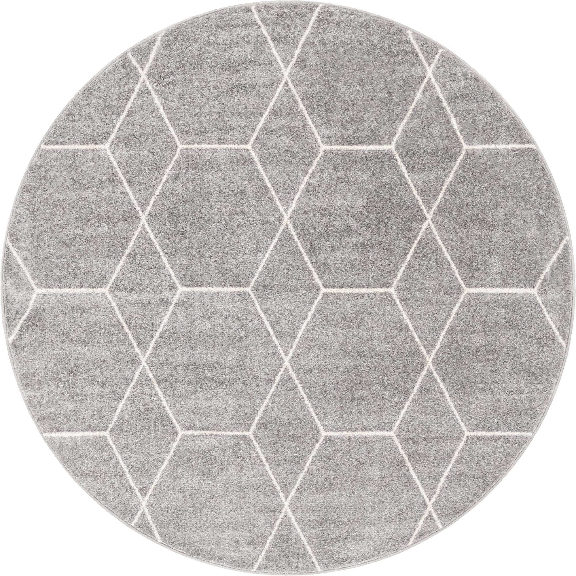 Unique Loom Trellis Frieze Collection Area Rug - Geometric (6 Round, Light Gray/ Ivory)