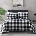 Exq Home Quilt Set Full/Queen Size 3 Piece,Lightweight Microfiber Coverlet Modern Style Black And White Squares Pattern Bedsprea
