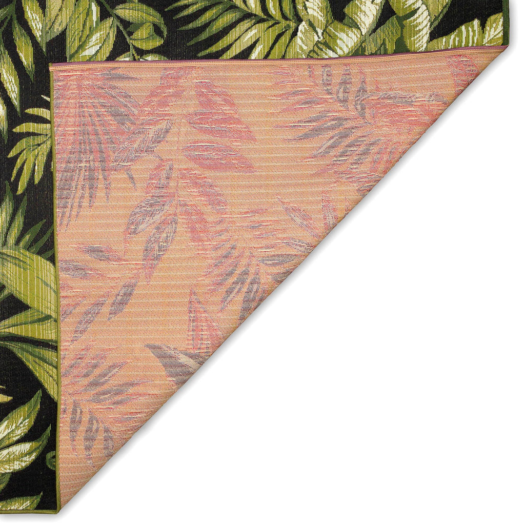 Liora Manne Marina Indoor/Outdoor Power Loomed Synthetic Blend Low Profile Area Rug - Transitional Graphic Botanical Beach Camping (Jungle Leaves Black) (3'3' X 4'11')