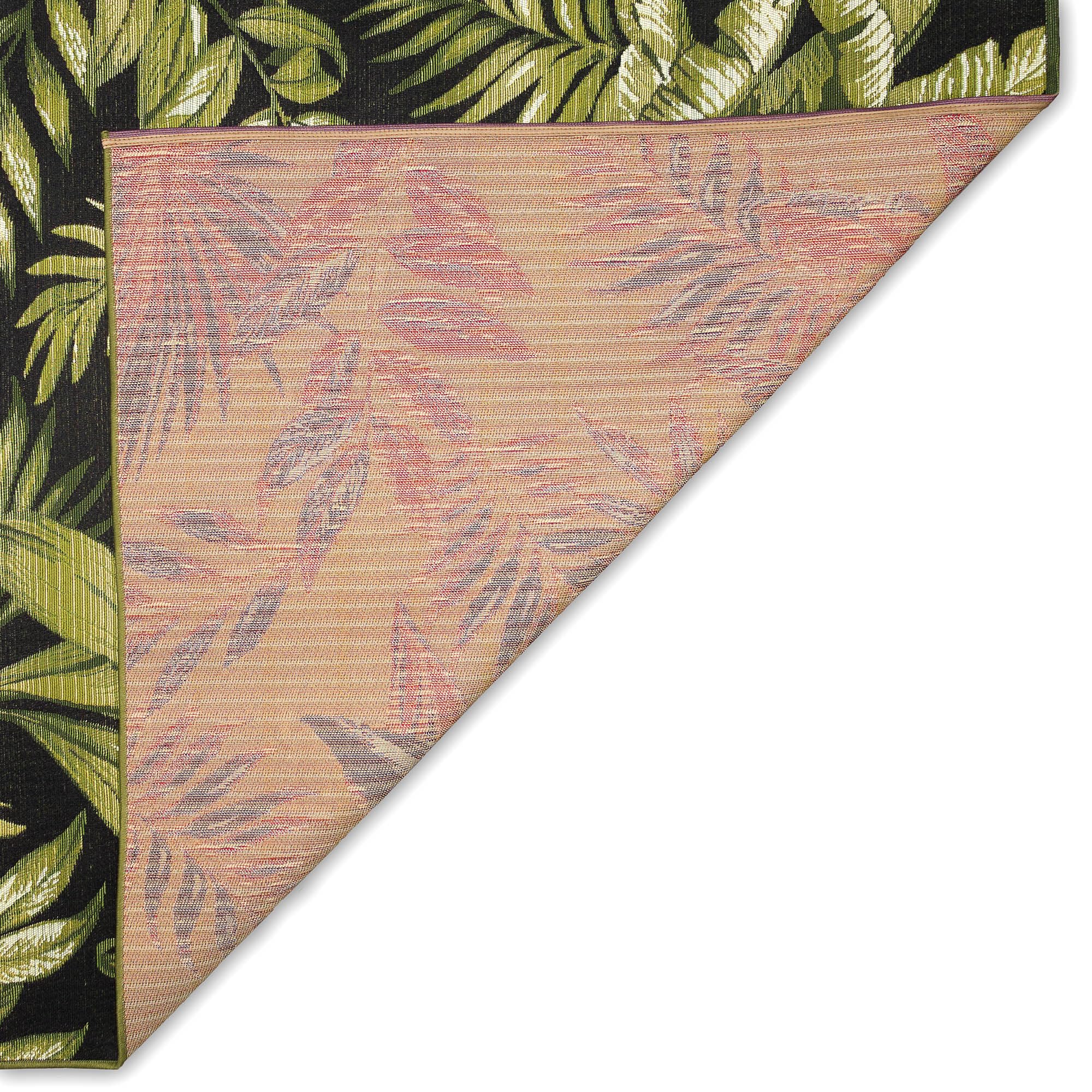 Liora Manne Marina Indoor/Outdoor Power Loomed Synthetic Blend Low Profile Area Rug - Transitional Graphic Botanical Beach Camping (Jungle Leaves Black) (3'3' X 4'11')