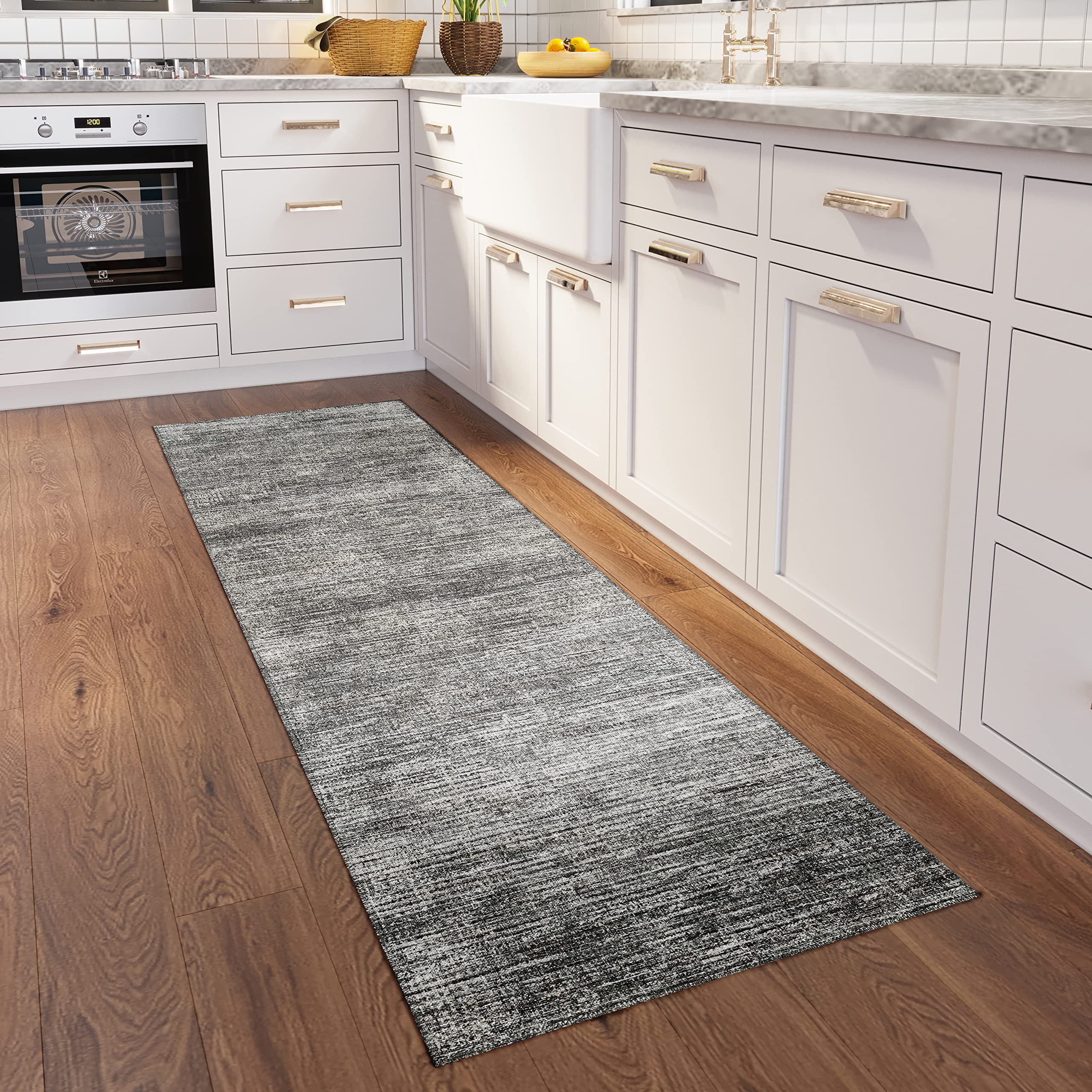 Addison Rugs Marston 2'3" X 7'6" Transitional Silver Indoor Outdoor Hallway Runner Rug, Stain Resistant Washable Carpet, Easy Clean, Non Shedding, Bedroom, Living Room, Dining Room, Kitchen Rug