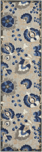 Nourison Aloha Indoor/Outdoor Natural/Blue 2' X 6' Area Rug, Easy Cleaning, Non Shedding, Bed Room, Living Room, Dining Room, Backyard, Deck, Patio (2X6)