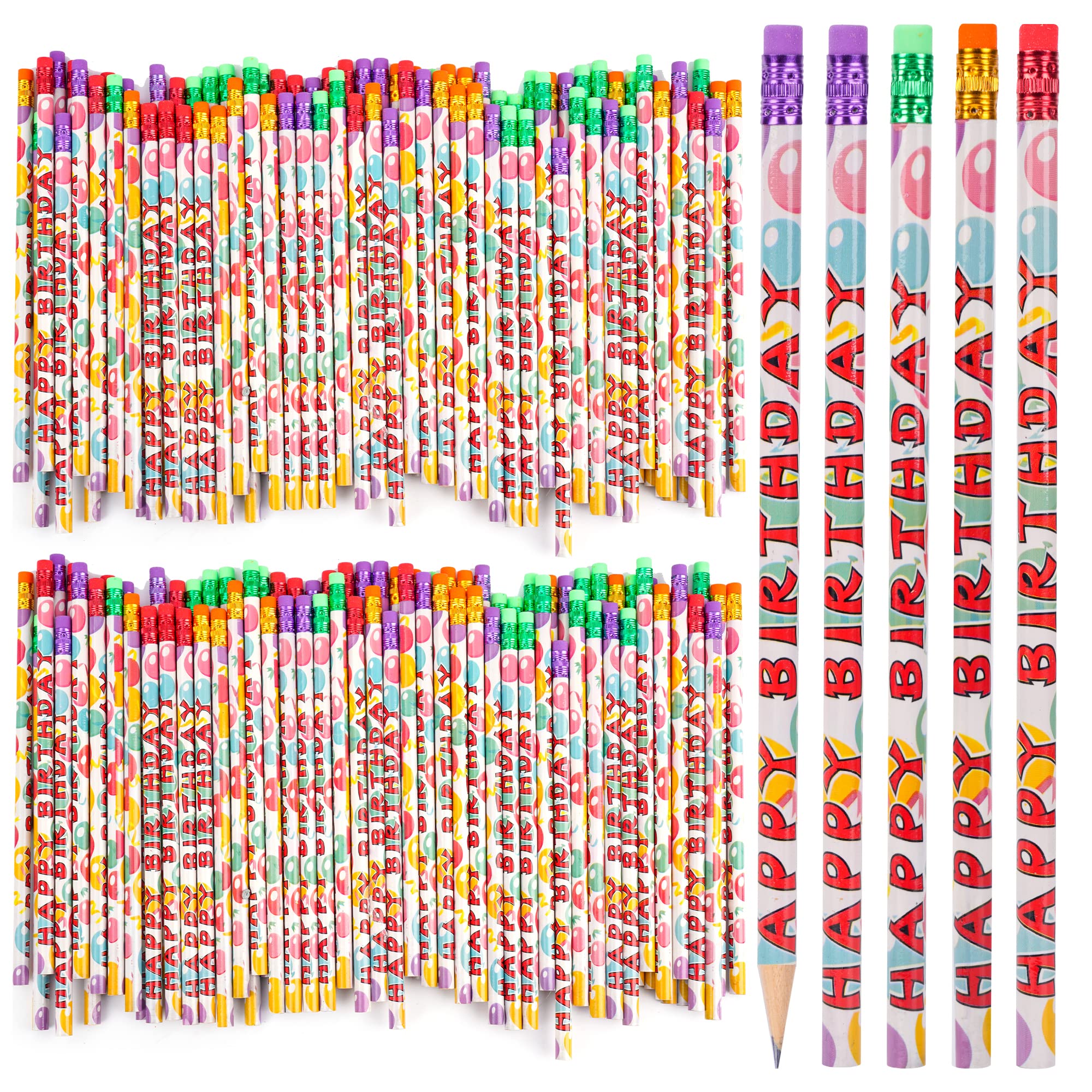 Kolewo4Ever 200 Pcs Happy Birthday Pencils Colorful Printed Birthday Pencils For Students Happy Birthday Teacher Pencils Classro