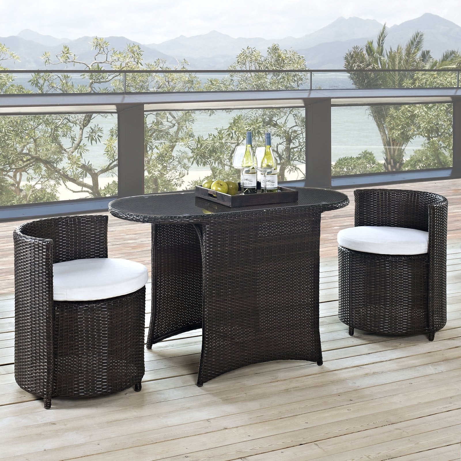 Modway Furniture Lexmod Katonti 3-Piece Outdoor Wicker Patio Set With 2 Chairs And 2 Tables